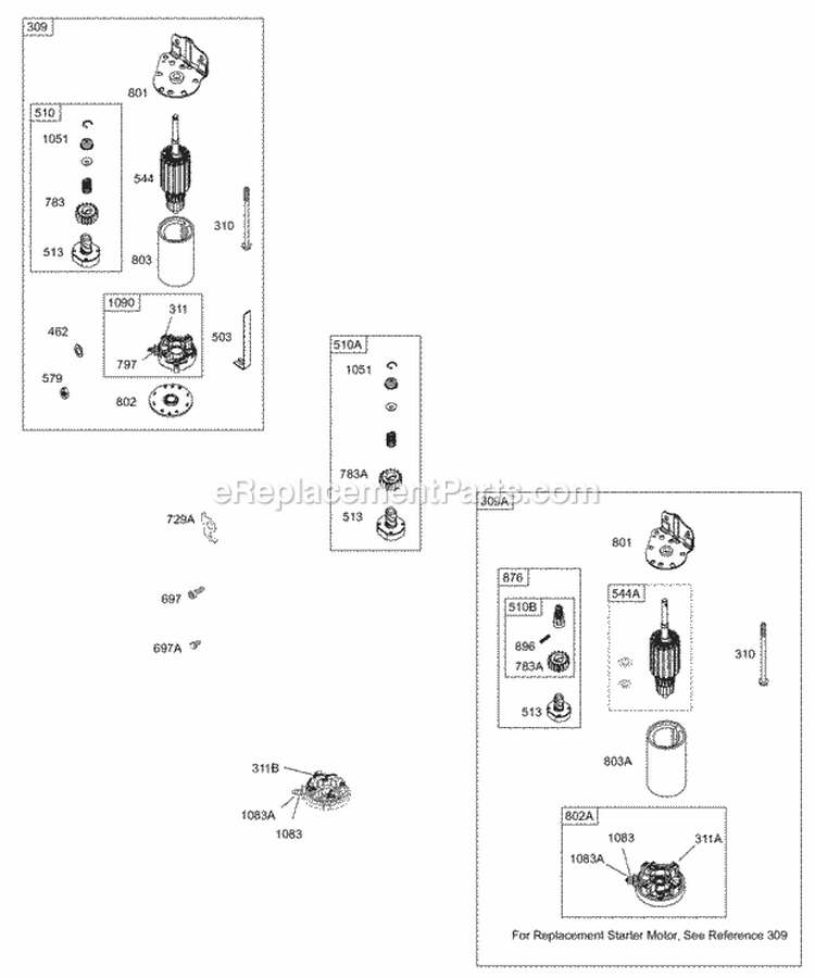 Electric Starter Diagram and Parts List for  Briggs and Stratton Engine